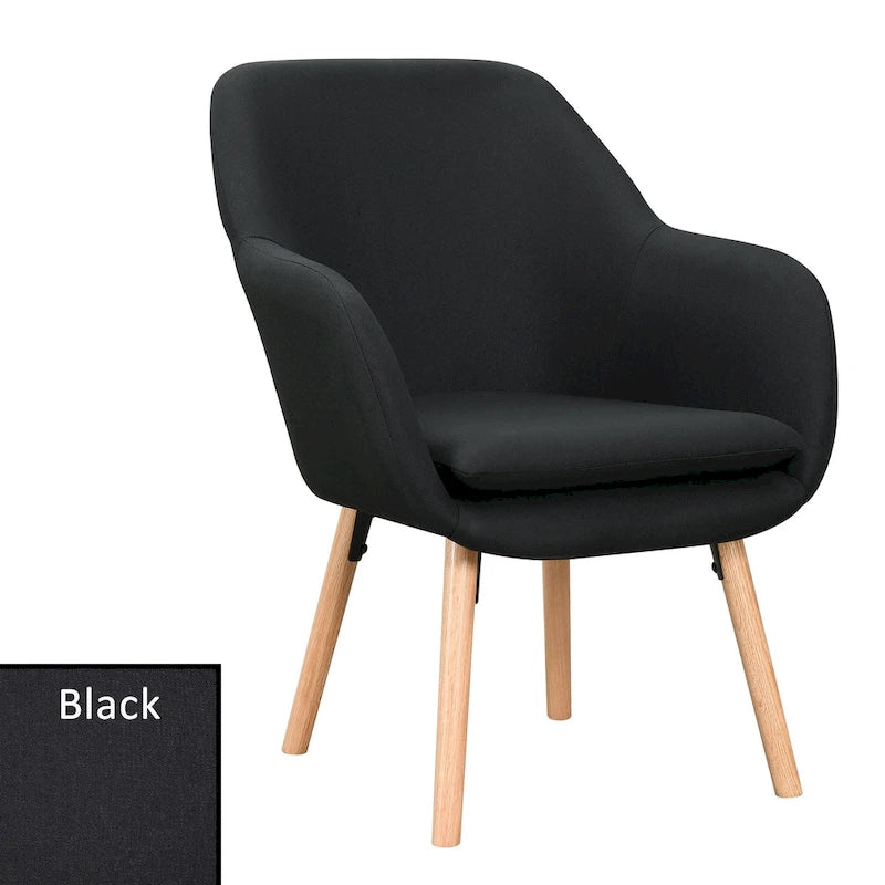 Fauteuil d'appoint capitonné à dossier haut avec accoudoirs évasés et pieds en bois – Plusieurs tissus