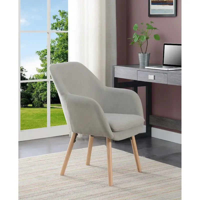 Fauteuil d'appoint capitonné à dossier haut avec accoudoirs évasés et pieds en bois – Plusieurs tissus