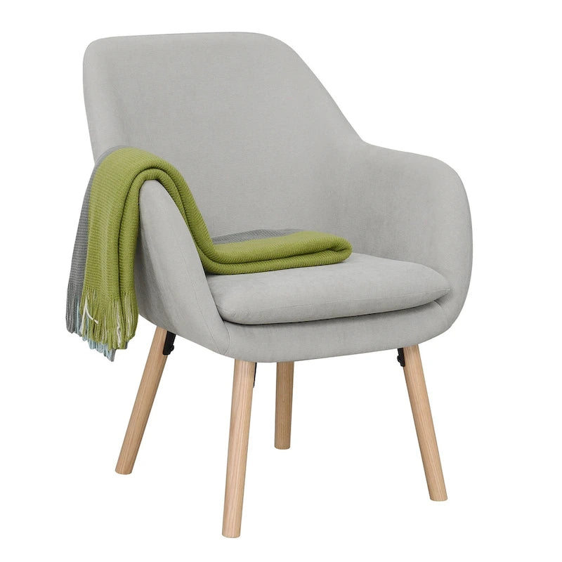 Fauteuil d'appoint capitonné à dossier haut avec accoudoirs évasés et pieds en bois – Plusieurs tissus