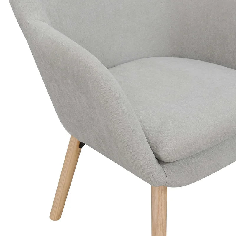 Fauteuil d'appoint capitonné à dossier haut avec accoudoirs évasés et pieds en bois – Plusieurs tissus