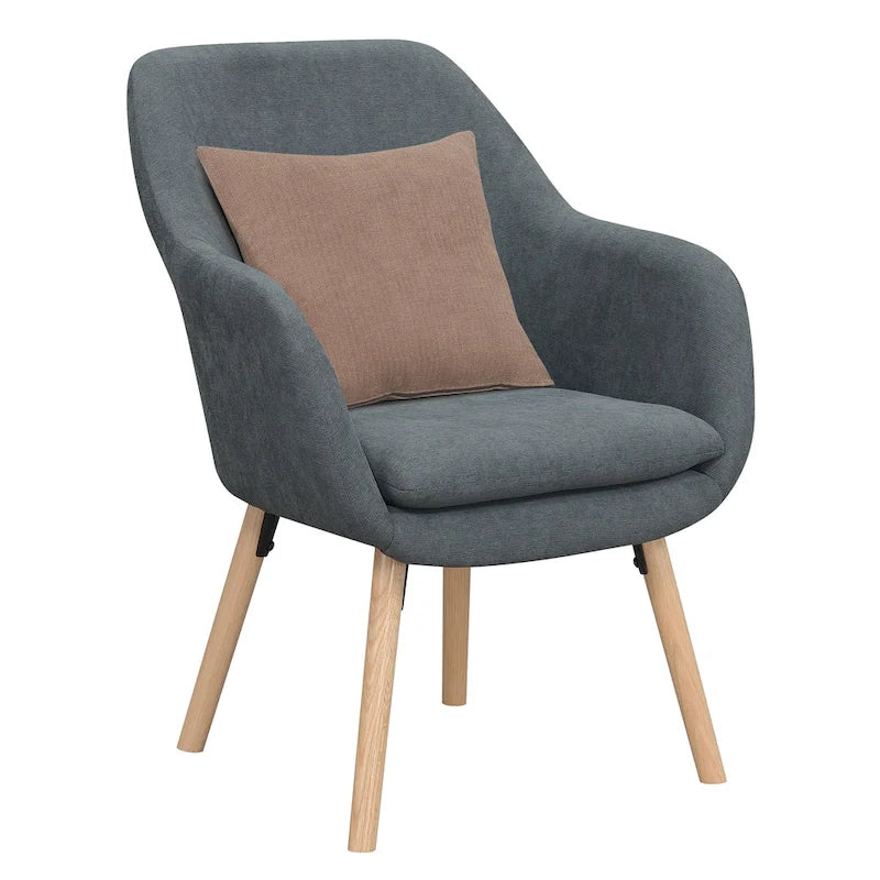 Fauteuil d'appoint capitonné à dossier haut avec accoudoirs évasés et pieds en bois – Plusieurs tissus
