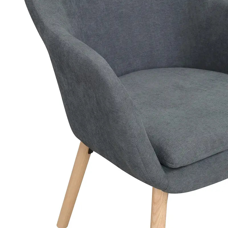 Fauteuil d'appoint capitonné à dossier haut avec accoudoirs évasés et pieds en bois – Plusieurs tissus