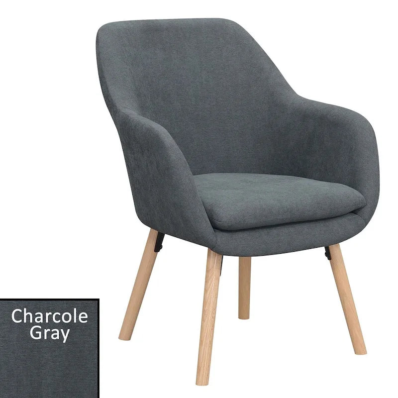 Fauteuil d'appoint capitonné à dossier haut avec accoudoirs évasés et pieds en bois – Plusieurs tissus