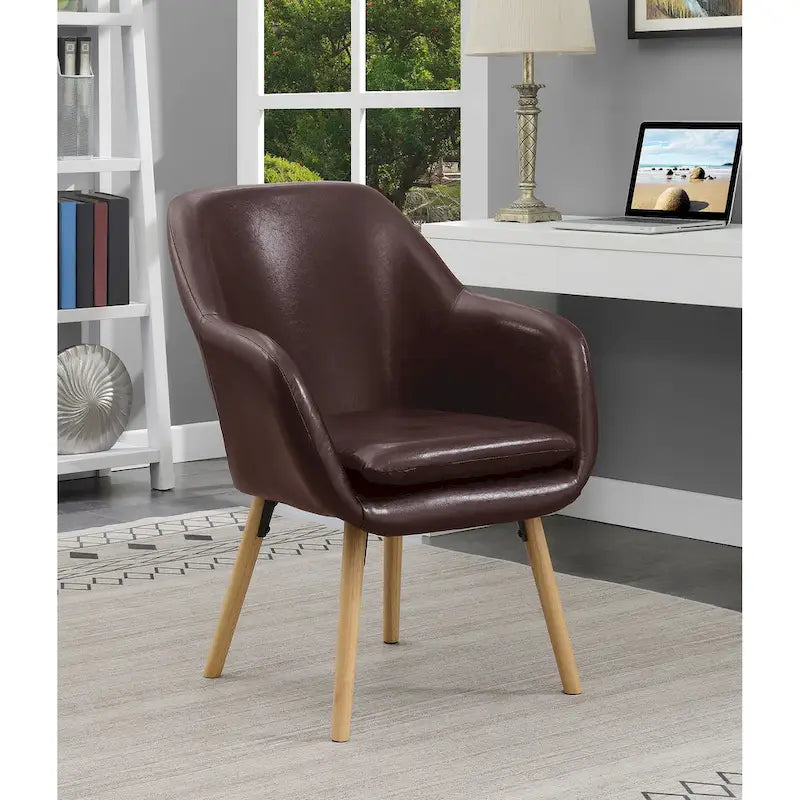 Fauteuil d'appoint capitonné à dossier haut avec accoudoirs évasés et pieds en bois – Plusieurs tissus