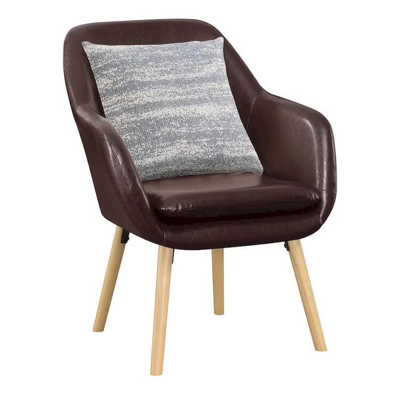 Fauteuil d'appoint capitonné à dossier haut avec accoudoirs évasés et pieds en bois – Plusieurs tissus