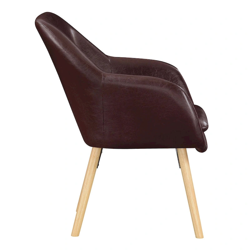 Fauteuil d'appoint capitonné à dossier haut avec accoudoirs évasés et pieds en bois – Plusieurs tissus