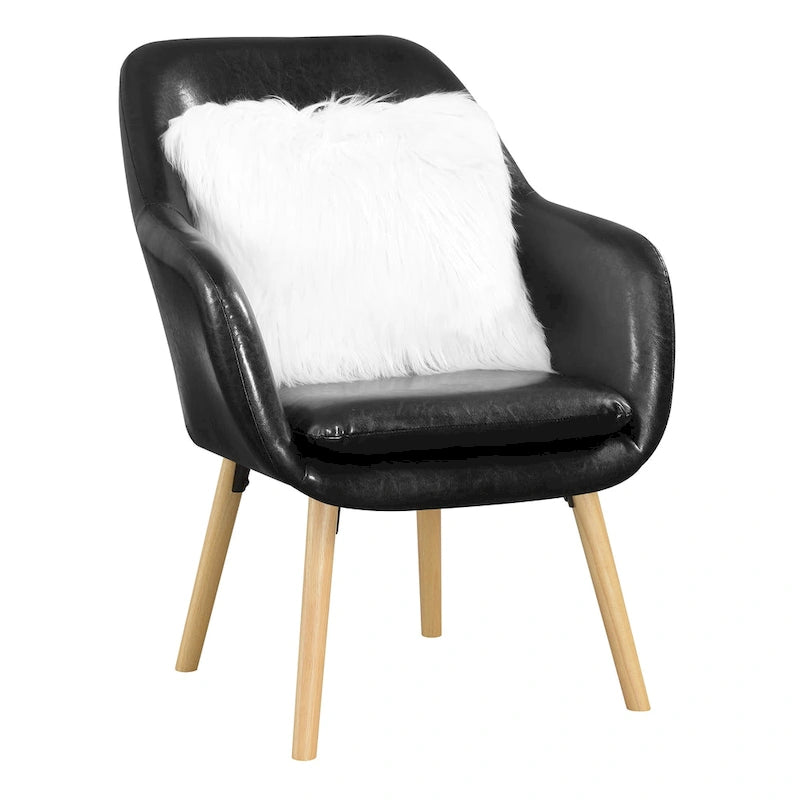 Fauteuil d'appoint capitonné à dossier haut avec accoudoirs évasés et pieds en bois – Plusieurs tissus