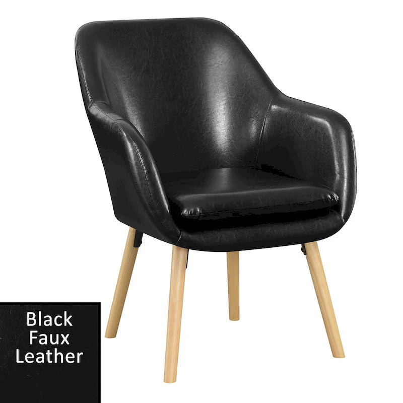 Fauteuil d'appoint capitonné à dossier haut avec accoudoirs évasés et pieds en bois – Plusieurs tissus
