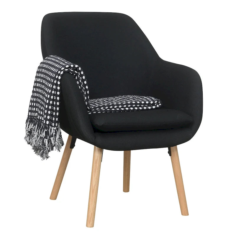 Fauteuil d'appoint capitonné à dossier haut avec accoudoirs évasés et pieds en bois – Plusieurs tissus