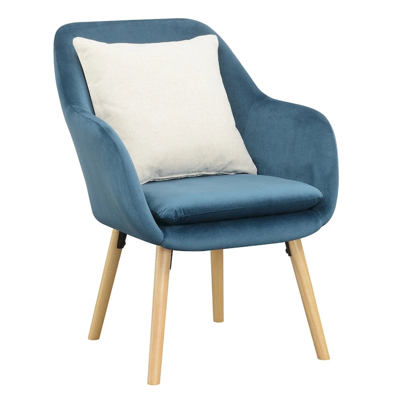 Fauteuil d'appoint capitonné à dossier haut avec accoudoirs évasés et pieds en bois – Plusieurs tissus