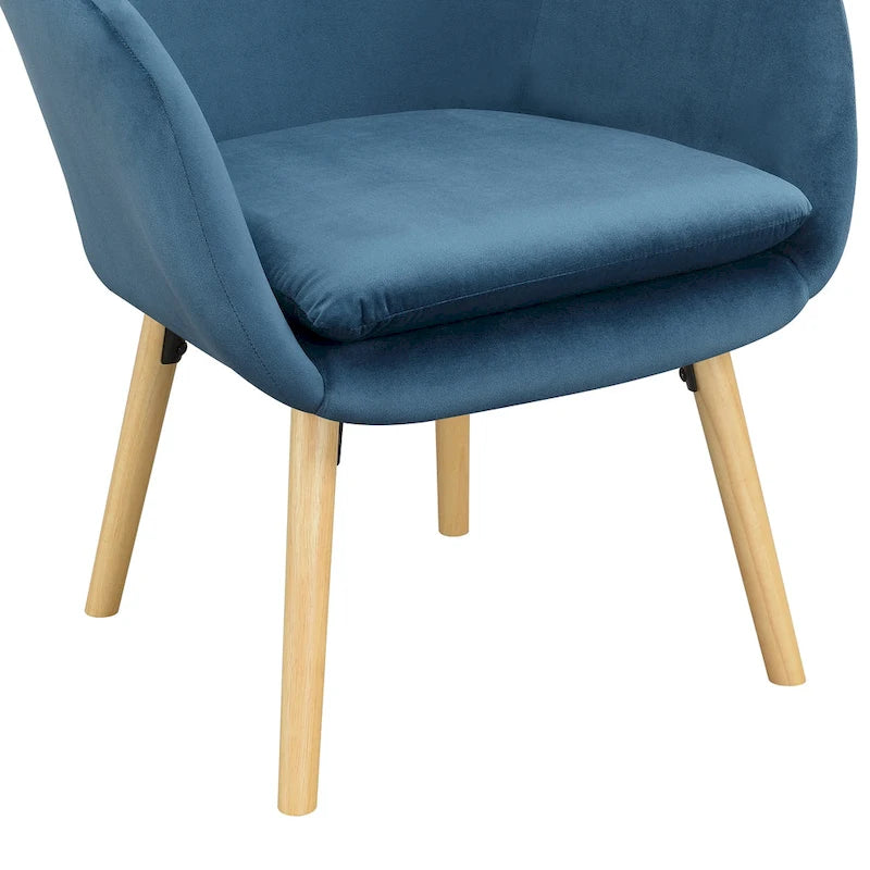 Fauteuil d'appoint capitonné à dossier haut avec accoudoirs évasés et pieds en bois – Plusieurs tissus