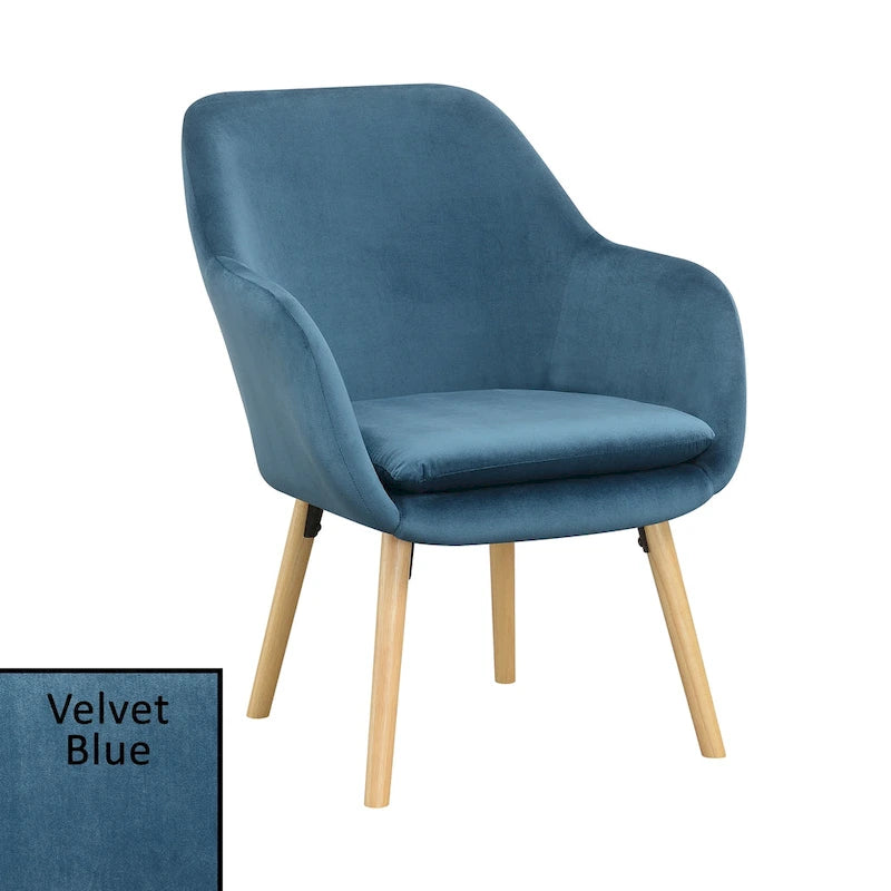 Fauteuil d'appoint capitonné à dossier haut avec accoudoirs évasés et pieds en bois – Plusieurs tissus