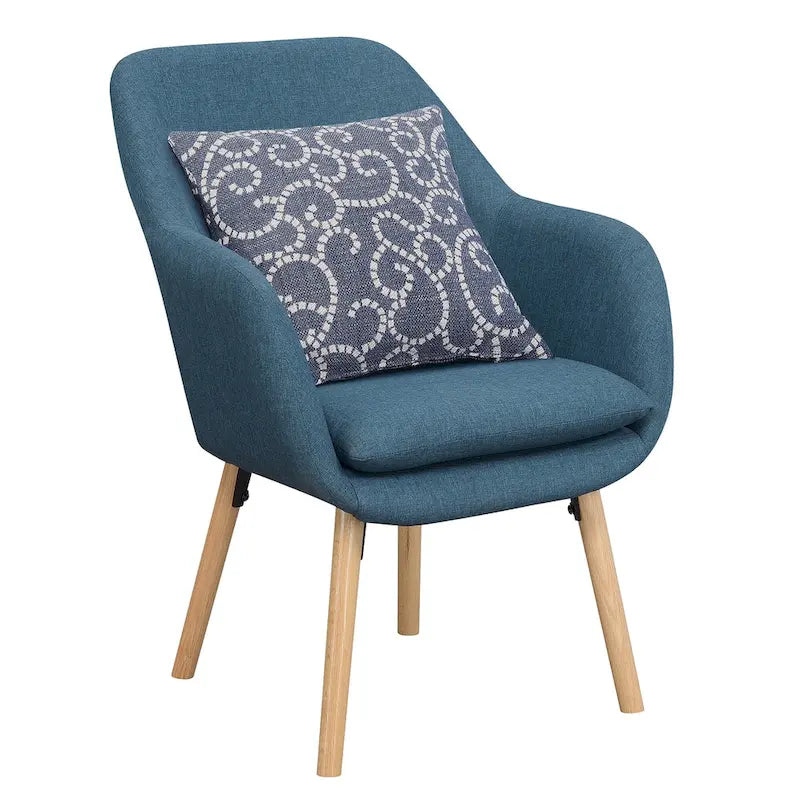 Fauteuil d'appoint capitonné à dossier haut avec accoudoirs évasés et pieds en bois – Plusieurs tissus