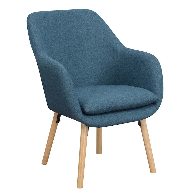 Fauteuil d'appoint capitonné à dossier haut avec accoudoirs évasés et pieds en bois – Plusieurs tissus