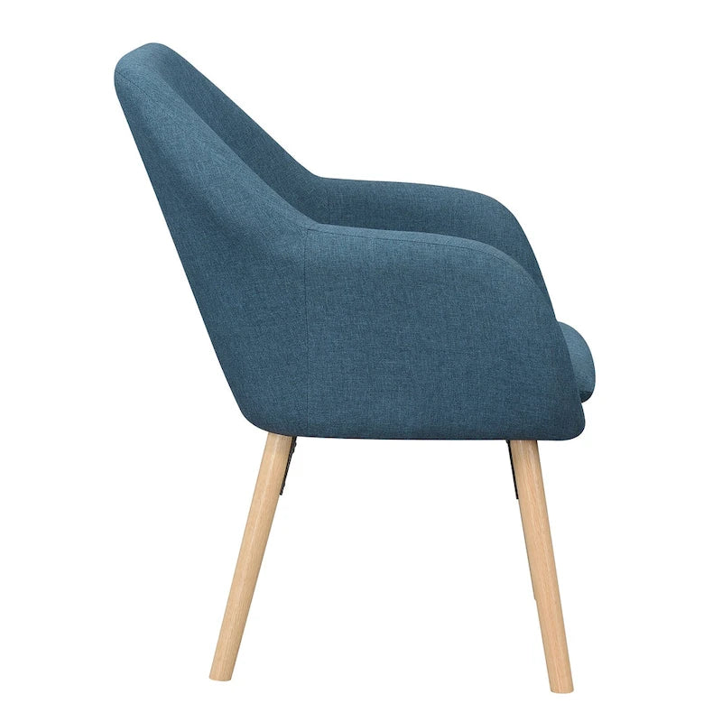 Fauteuil d'appoint capitonné à dossier haut avec accoudoirs évasés et pieds en bois – Plusieurs tissus