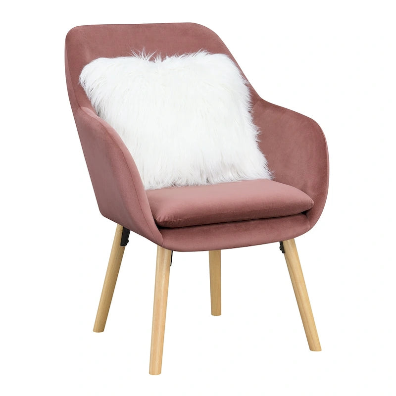 Fauteuil d'appoint capitonné à dossier haut avec accoudoirs évasés et pieds en bois – Plusieurs tissus