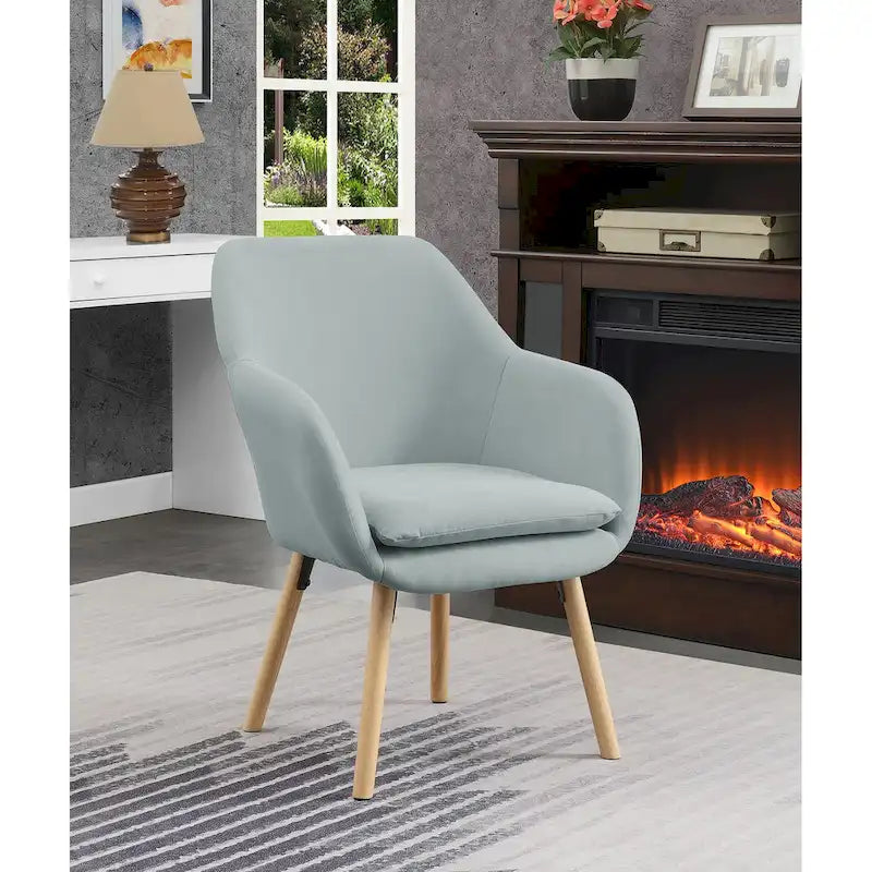 Fauteuil d'appoint capitonné à dossier haut avec accoudoirs évasés et pieds en bois – Plusieurs tissus