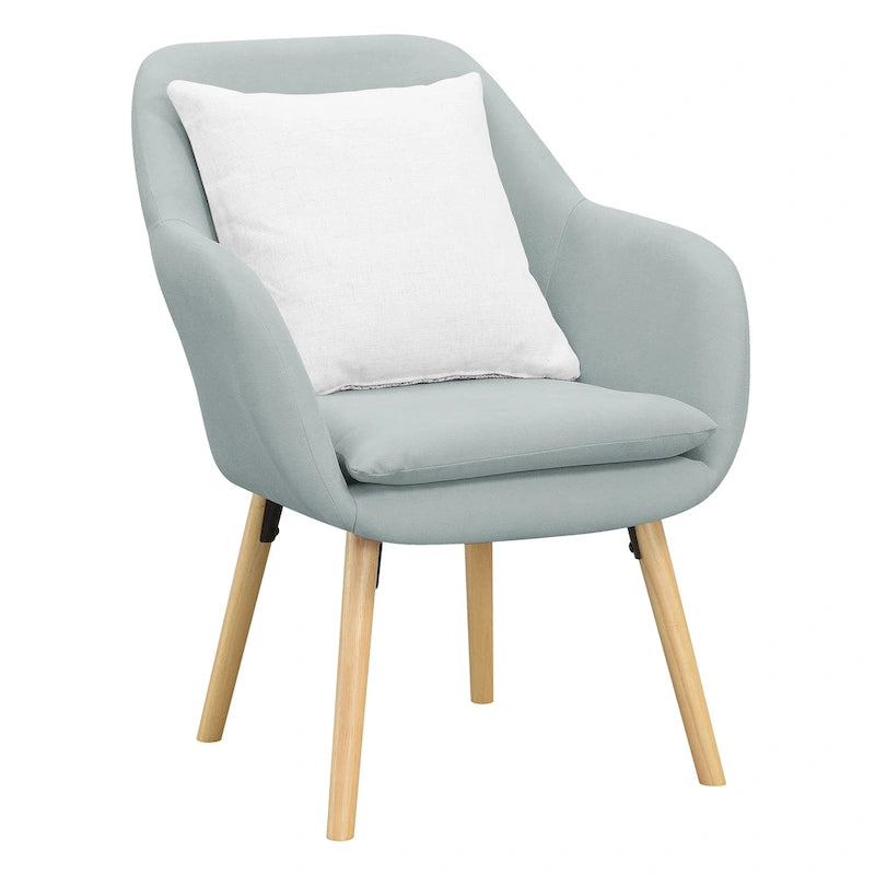 Fauteuil d'appoint capitonné à dossier haut avec accoudoirs évasés et pieds en bois – Plusieurs tissus