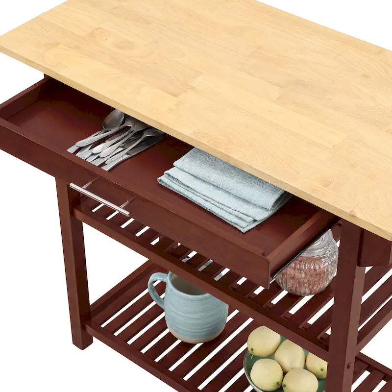 Îlot de cuisine 3 niveaux en bois de boucher avec tiroir et casier à vin – Plusieurs finitions