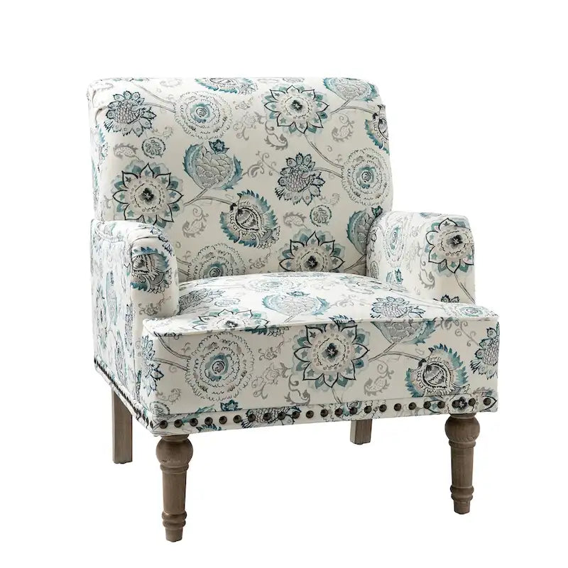 Fauteuil d'appoint capitonné floral avec pieds en bois tournés – Plusieurs couleurs