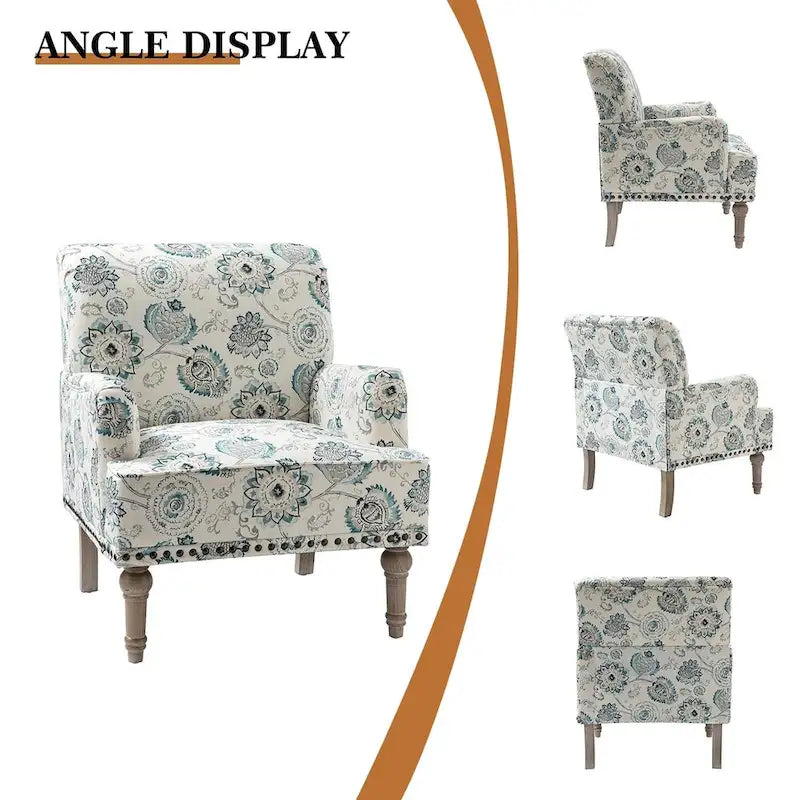 Fauteuil d'appoint capitonné floral avec pieds en bois tournés – Plusieurs couleurs