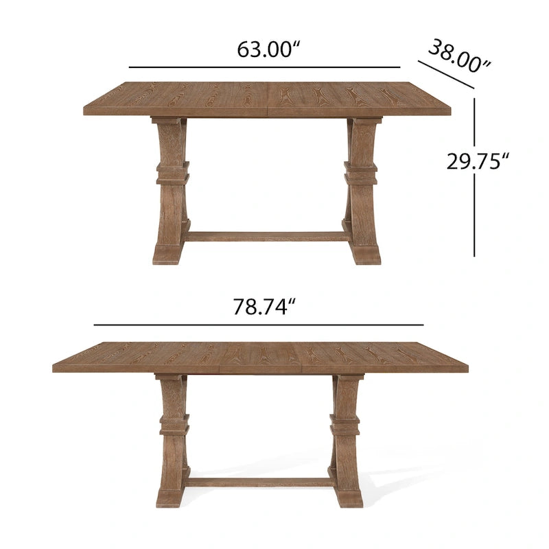 Table de salle à manger rustique extensible avec piètement en X
