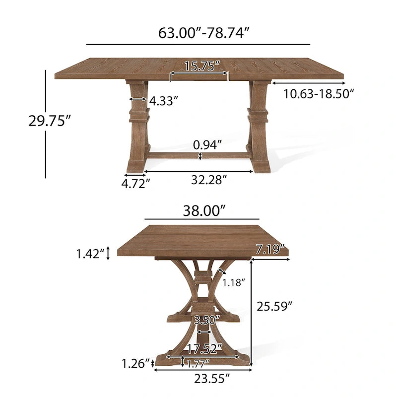 Table de salle à manger rustique extensible avec piètement en X