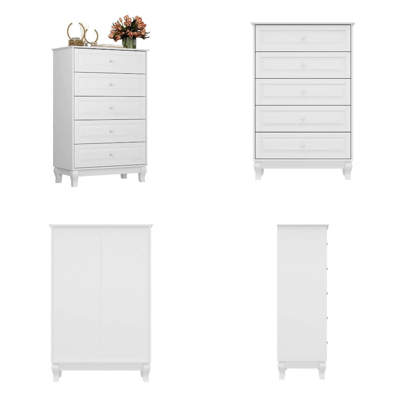 Commode moderne à 5 tiroirs avec pieds en bois massif