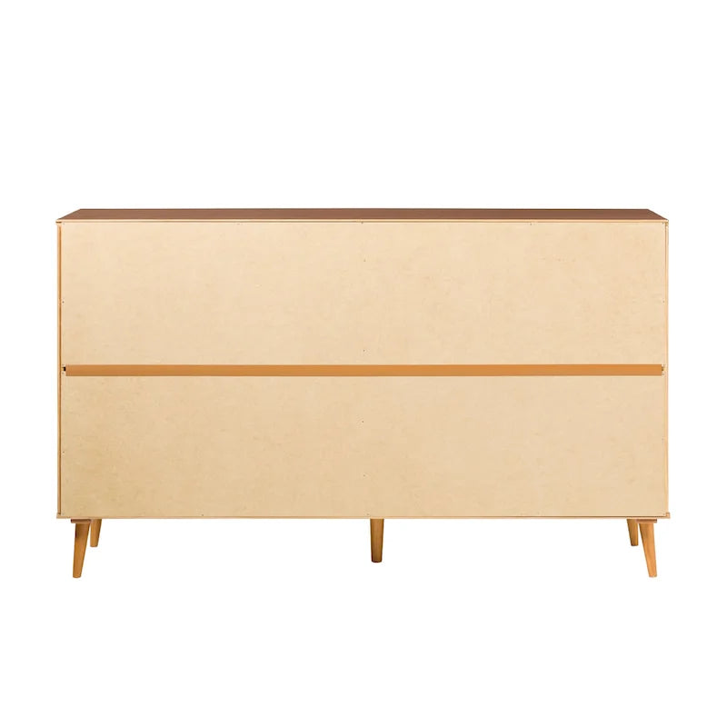 Commode large à 6 tiroirs en bois massif de style Mid-Century Modern