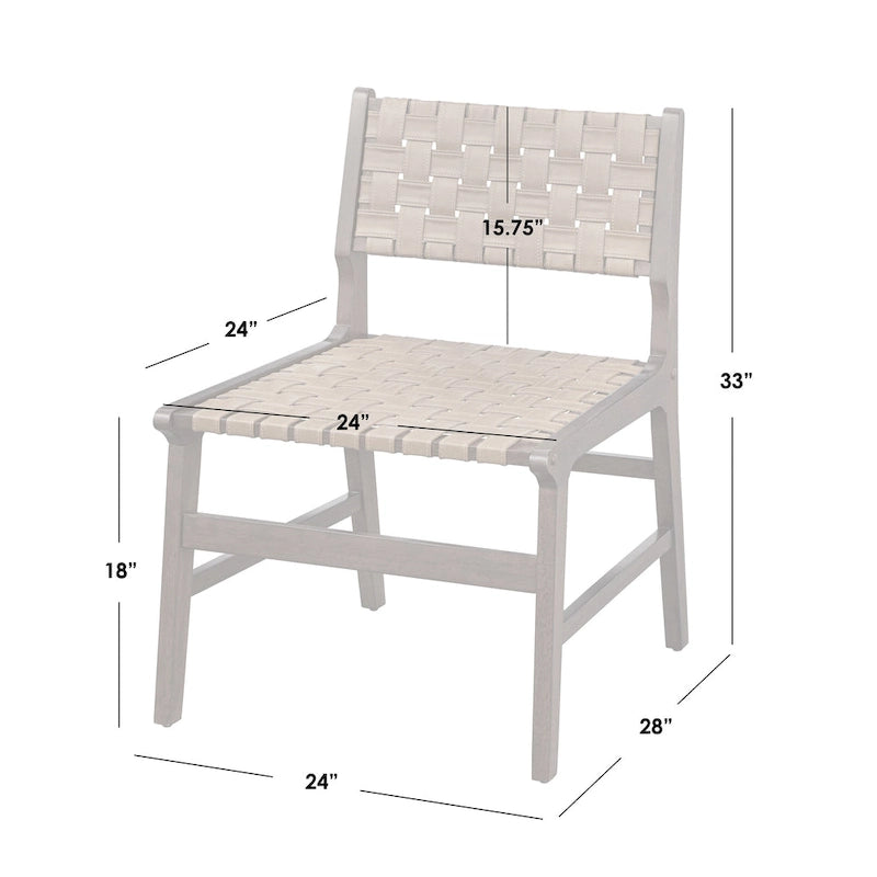 Fauteuil d'appoint mi-siècle en hévéa massif avec assise en cuir végétalien tressé – Marron rustique