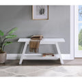 Banc de rangement en bois massif ambiance ferme avec étagère inférieure