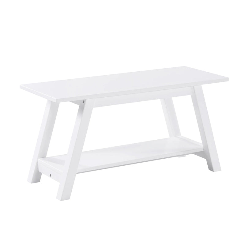 Banc de rangement en bois massif ambiance ferme avec étagère inférieure