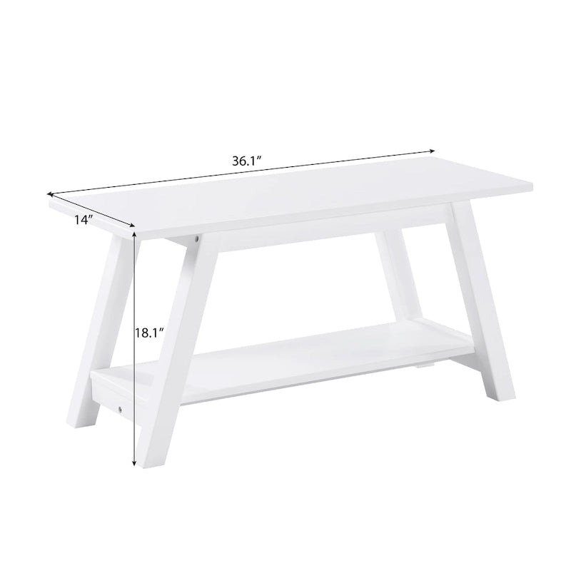 Banc de rangement en bois massif ambiance ferme avec étagère inférieure
