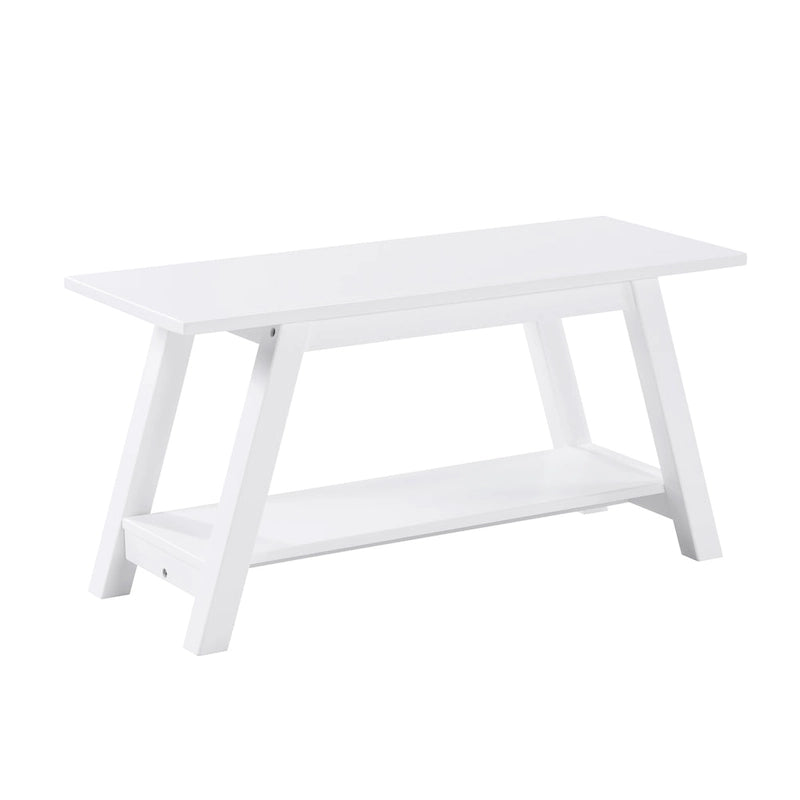 Banc de rangement en bois massif ambiance ferme avec étagère inférieure
