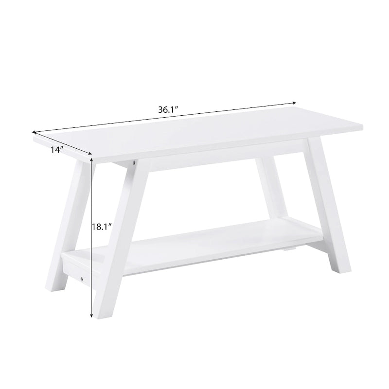 Banc de rangement en bois massif ambiance ferme avec étagère inférieure