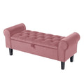 Banc de rangement ottoman en velours avec accoudoirs arrondis et pieds en bois d'hévéa – Plusieurs coloris