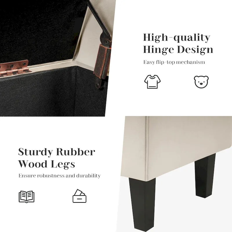 Banc de rangement ottoman en velours avec accoudoirs arrondis et pieds en bois d'hévéa – Plusieurs coloris