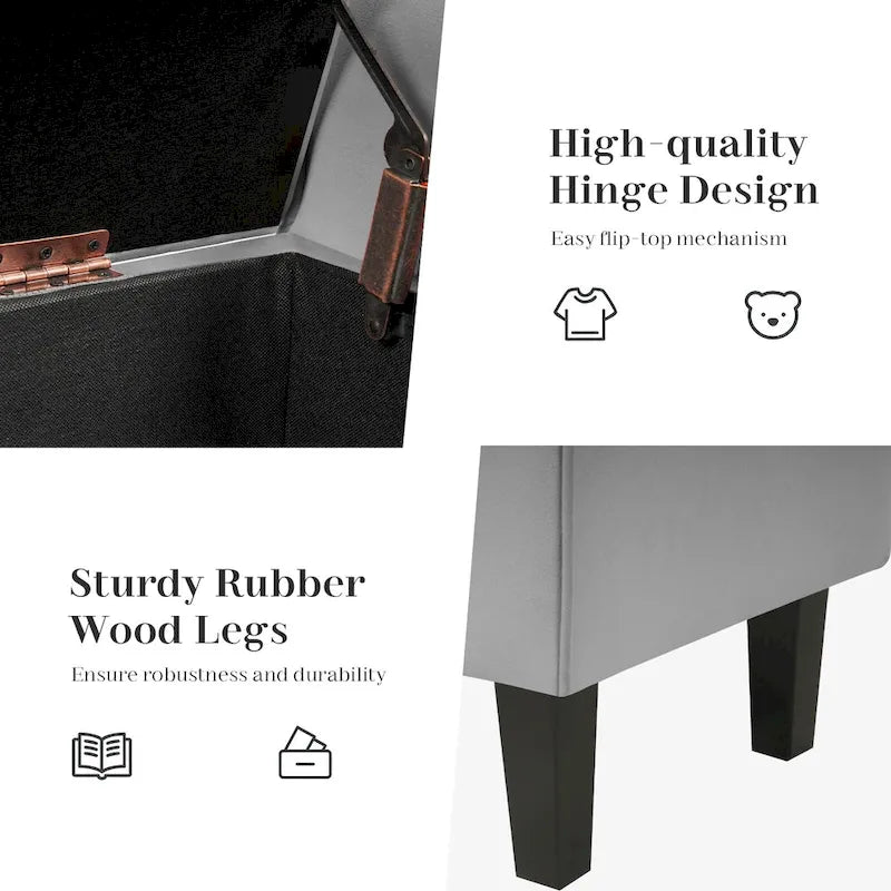 Banc de rangement ottoman en velours avec accoudoirs arrondis et pieds en bois d'hévéa – Plusieurs coloris