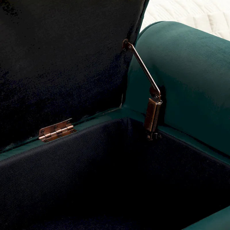 Banc de rangement ottoman en velours avec accoudoirs arrondis et pieds en bois d'hévéa – Plusieurs coloris