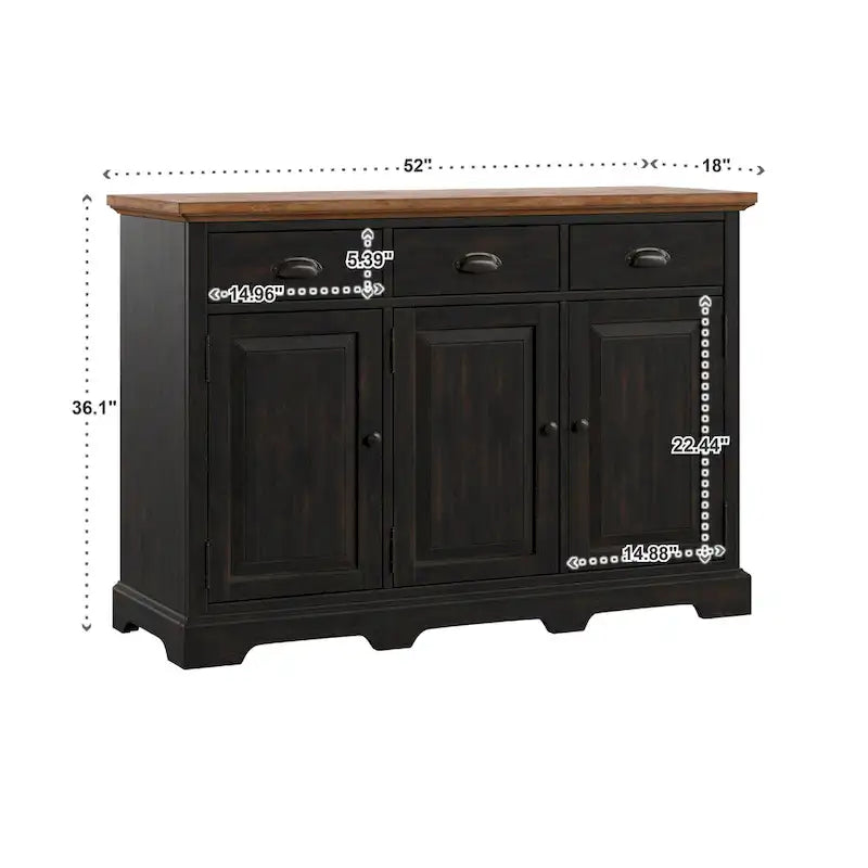 Buffet en bois rustique avec tiroirs et rangements – Plusieurs finitions