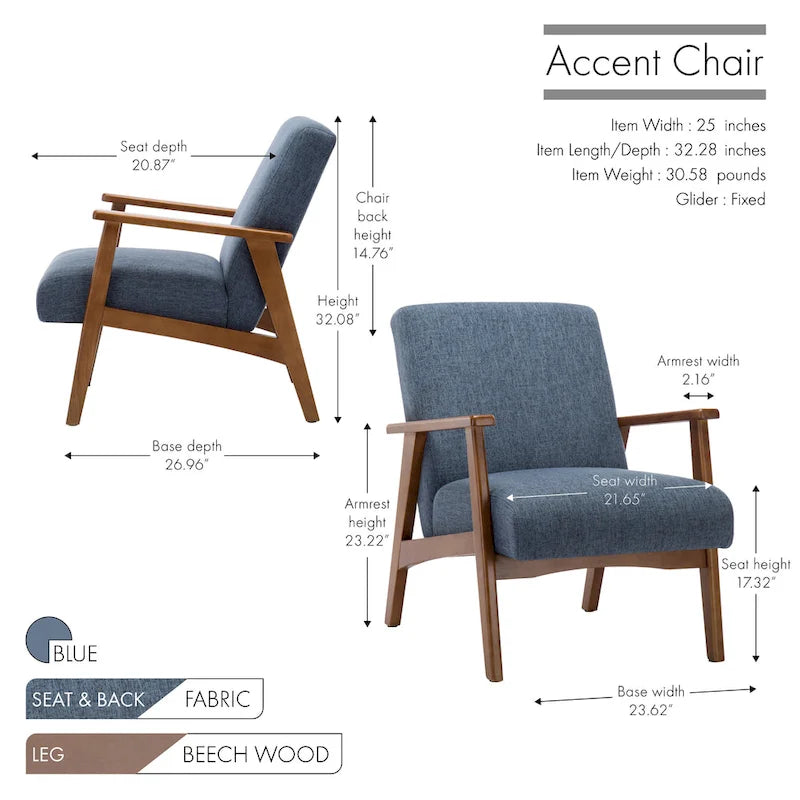 Fauteuil d'appoint en tissu avec accoudoirs et pieds en hêtre – Plusieurs couleurs