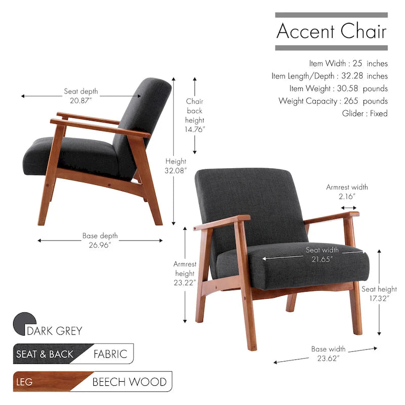 Fauteuil d'appoint en tissu avec accoudoirs et pieds en hêtre – Plusieurs couleurs
