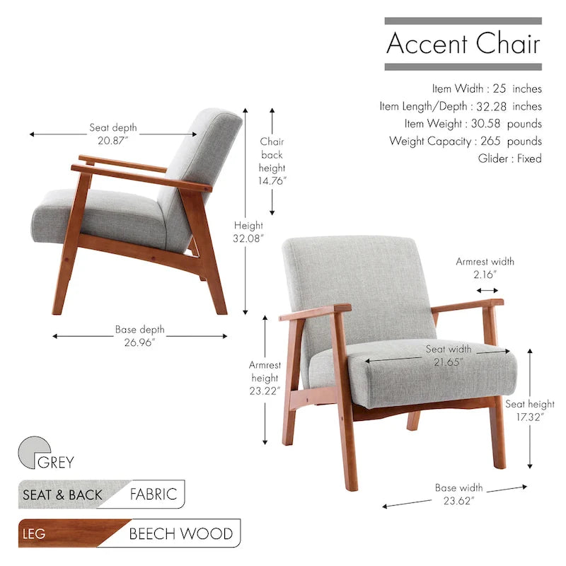Fauteuil d'appoint en tissu avec accoudoirs et pieds en hêtre – Plusieurs couleurs