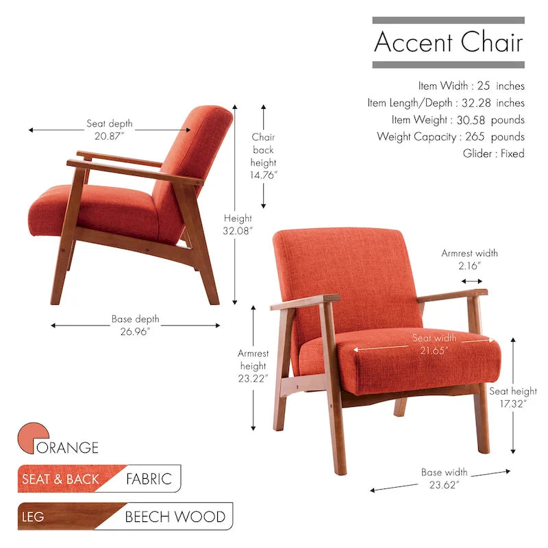 Fauteuil d'appoint en tissu avec accoudoirs et pieds en hêtre – Plusieurs couleurs