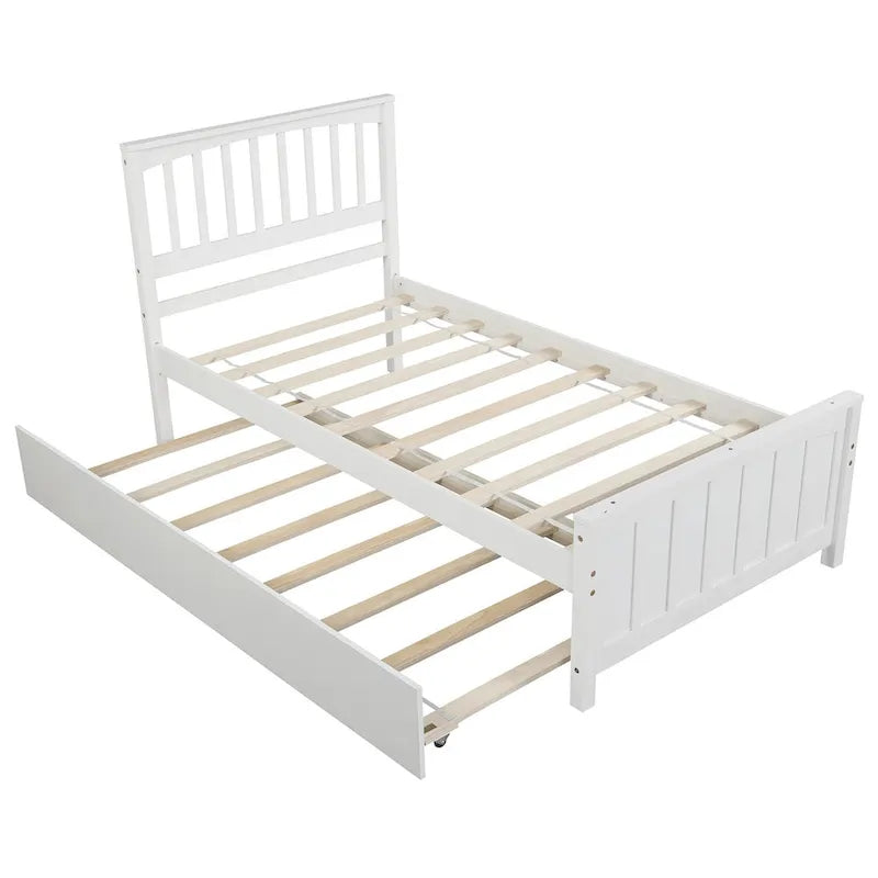 Lit plateforme double en bois massif avec lit gigogne coulissant