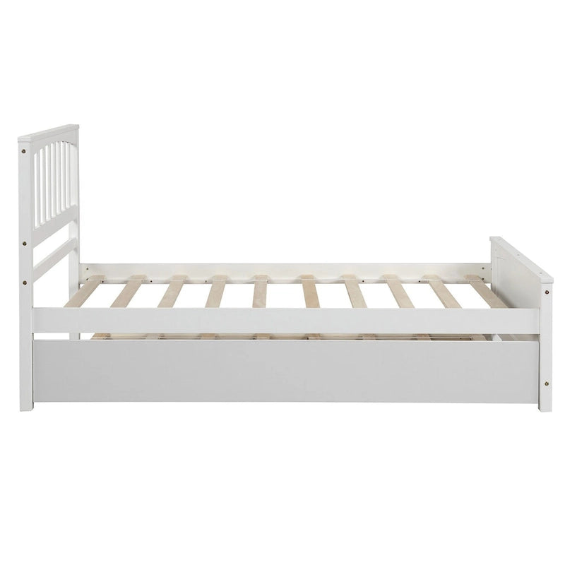 Lit plateforme double en bois massif avec lit gigogne coulissant