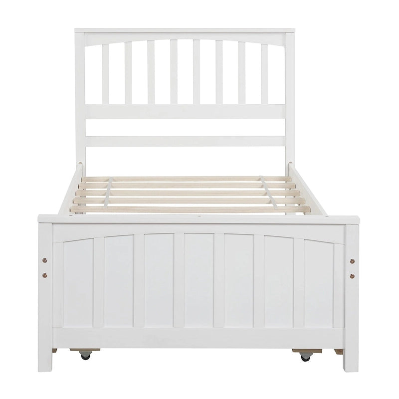 Lit plateforme double en bois massif avec lit gigogne coulissant