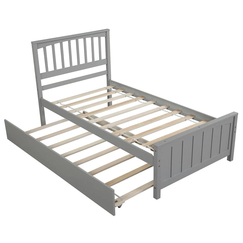 Lit plateforme double en bois massif avec lit gigogne coulissant