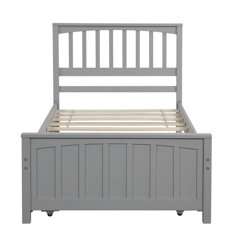Lit plateforme double en bois massif avec lit gigogne coulissant