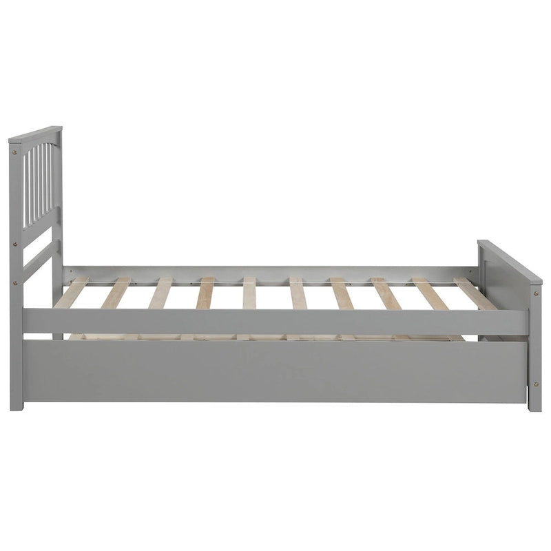 Lit plateforme double en bois massif avec lit gigogne coulissant